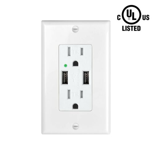 4.2a Dual Usb Port Wall Outlet Socket Power Charger Receptacle W/ Plate Tr Ul