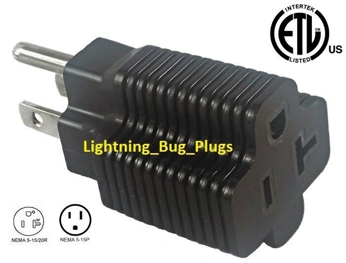 New! Male 15 Amp To 20 Amp Female Plug T-blade Adapter 3 Prong Outlet Etl Listed