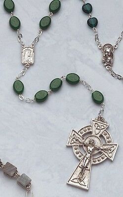 Celtic Crucifix Glass Shamrock Bead Rosary New!