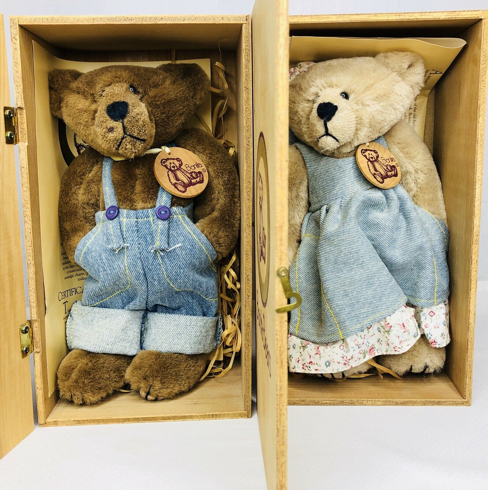 Set Of 2 Bonita Bears Katie B Owen Limited Edition Applause Certificate Wood Box