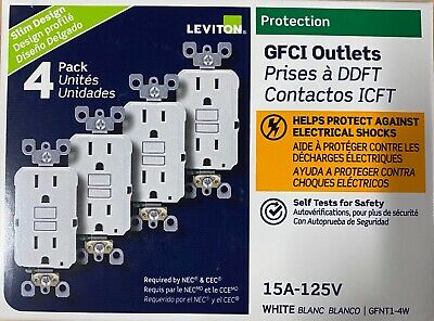 Leviton Gfnt1-4w 4-pack Gfi Gfci Outlet 15a White Total 4pcs New