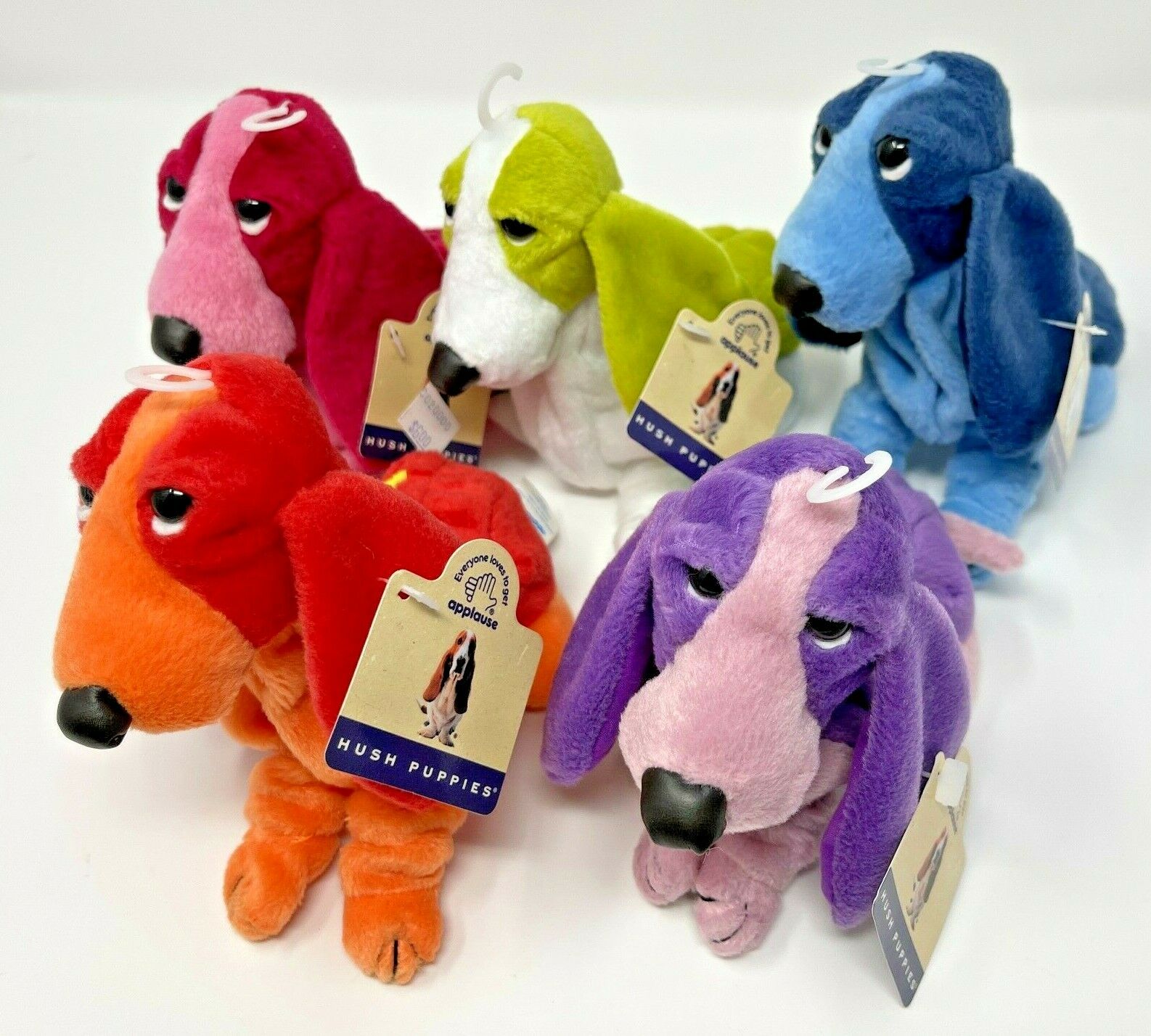 Lot Of 5 Applause Basset Hound Hush Puppies 6" Plush Doll Beanie Bag Tagged New