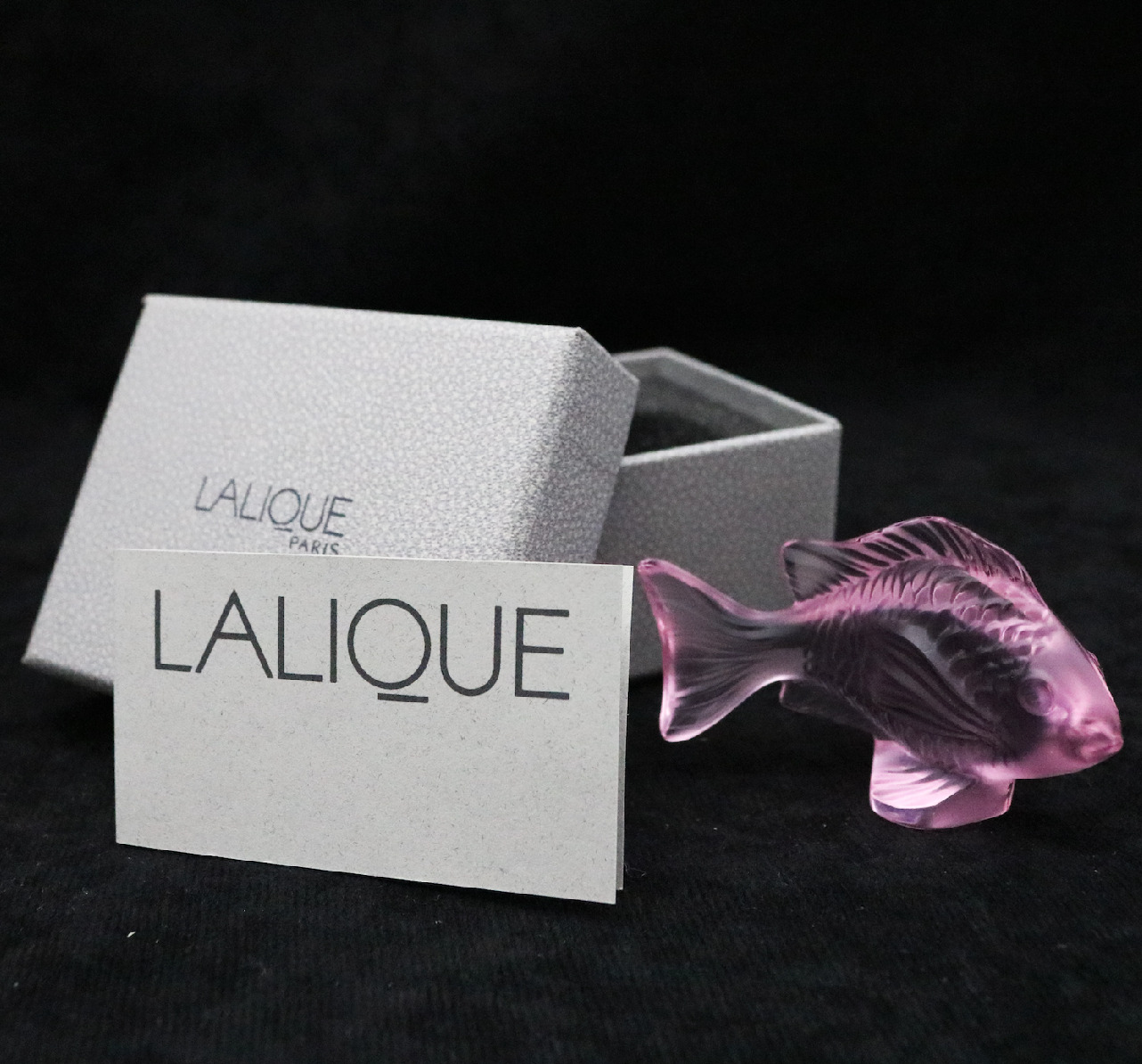 Dazzling Lalique France Crystal Pink Damsel Fish Art Glass Sculpture Boxed