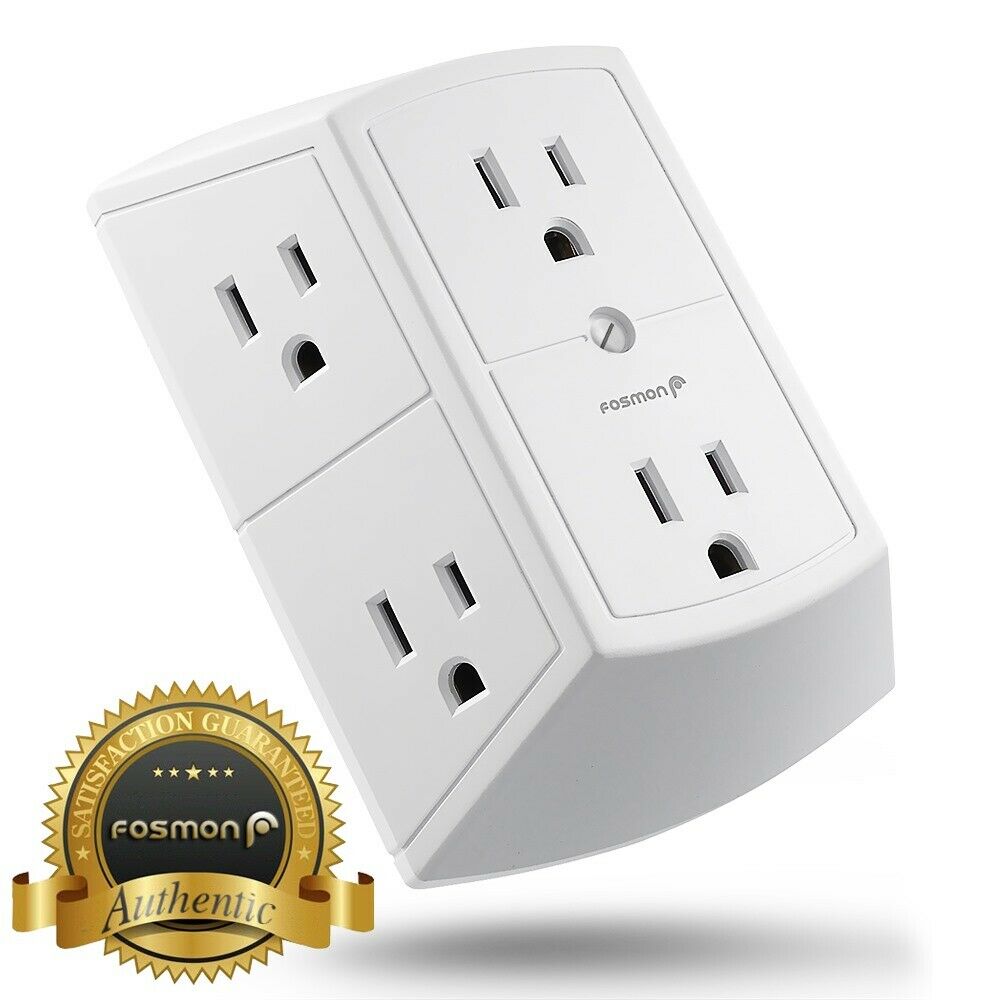 Fosmon [etl Listed] 3 Sided 6 Outlet Grounded Indoor Wall Tap Adapter Ac Plug