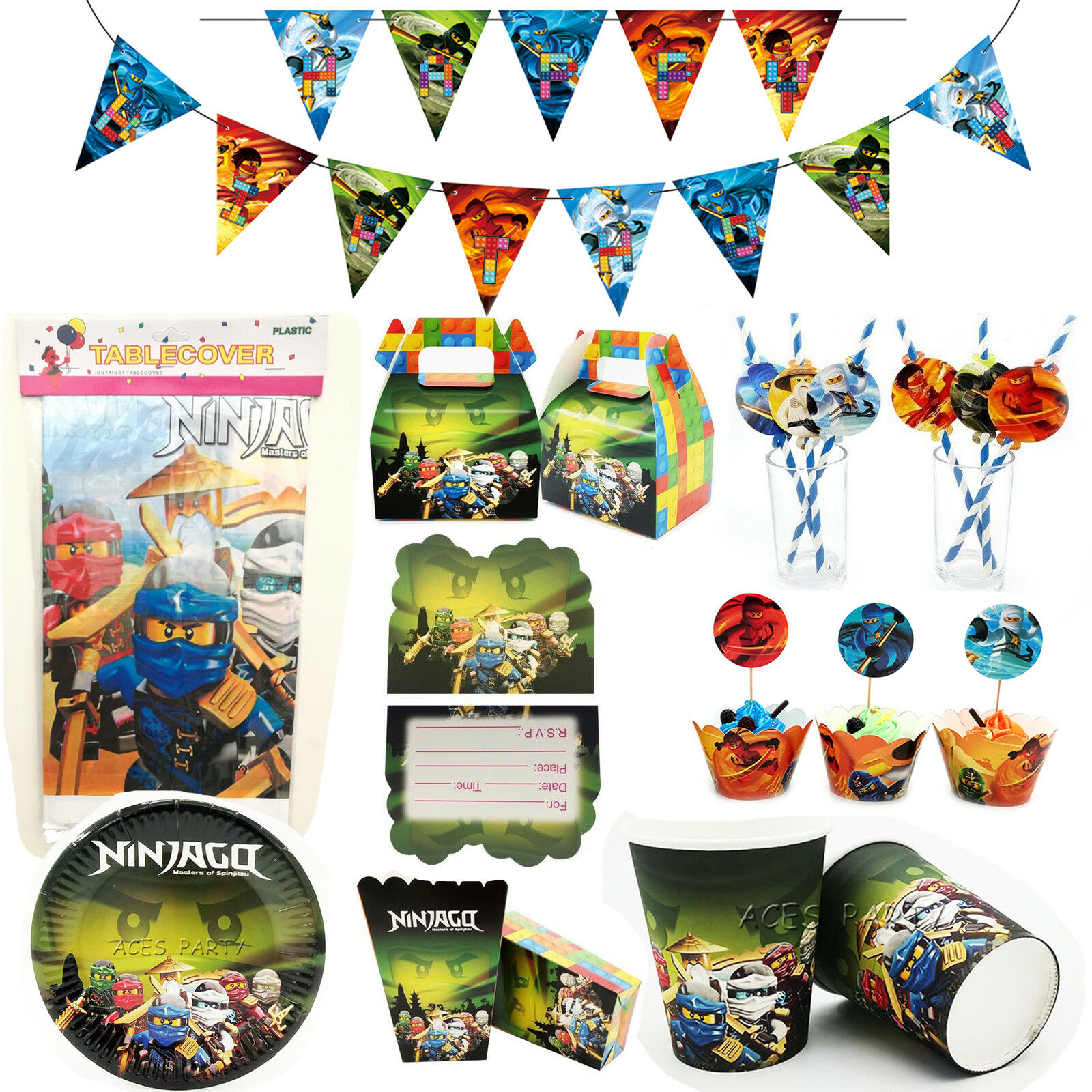 Ninjago Children Kids Theme Birthday Party Supplies Tableware & Serveware Range