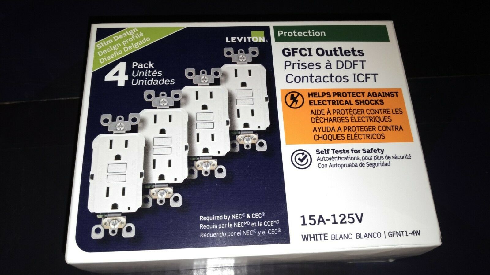15 Amp 125-volt Duplex Self-test Slim Gfci Outlet, White (4-pack