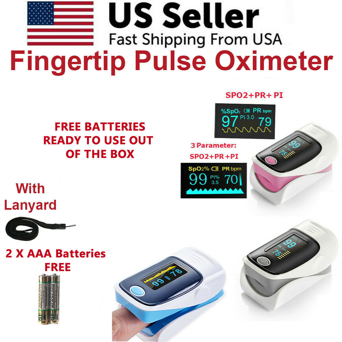 Finger Pulse Oximeter Blood Oxygen Spo2 Monitor Pr Pi Respiratory Rate Fda Ce