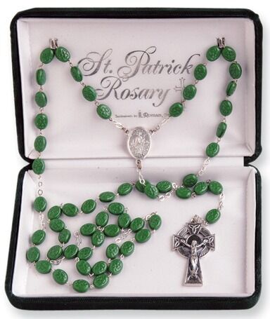 Glass And Silver-plated Green St. Patrick Rosary-new!