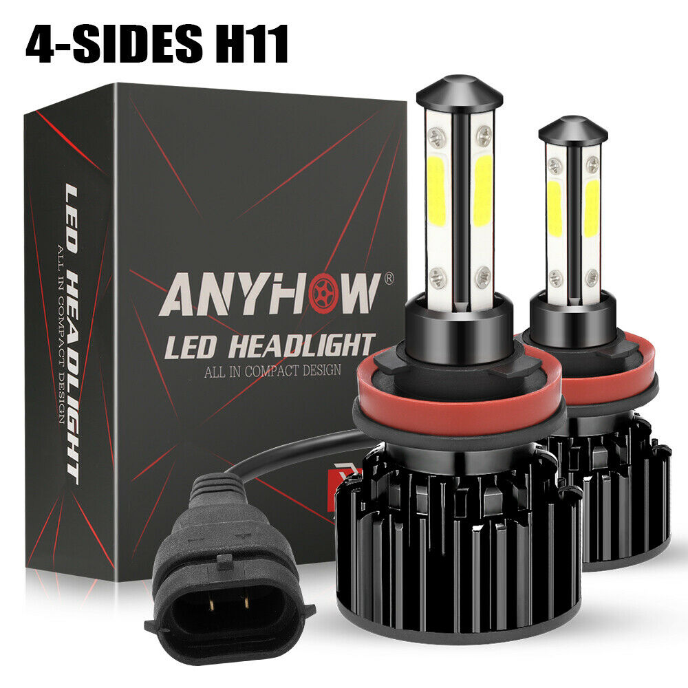 4-side H11 Led Headlight Bulbs 6000k 2400w 330000lm High Low Beam Fog Lights 2pc