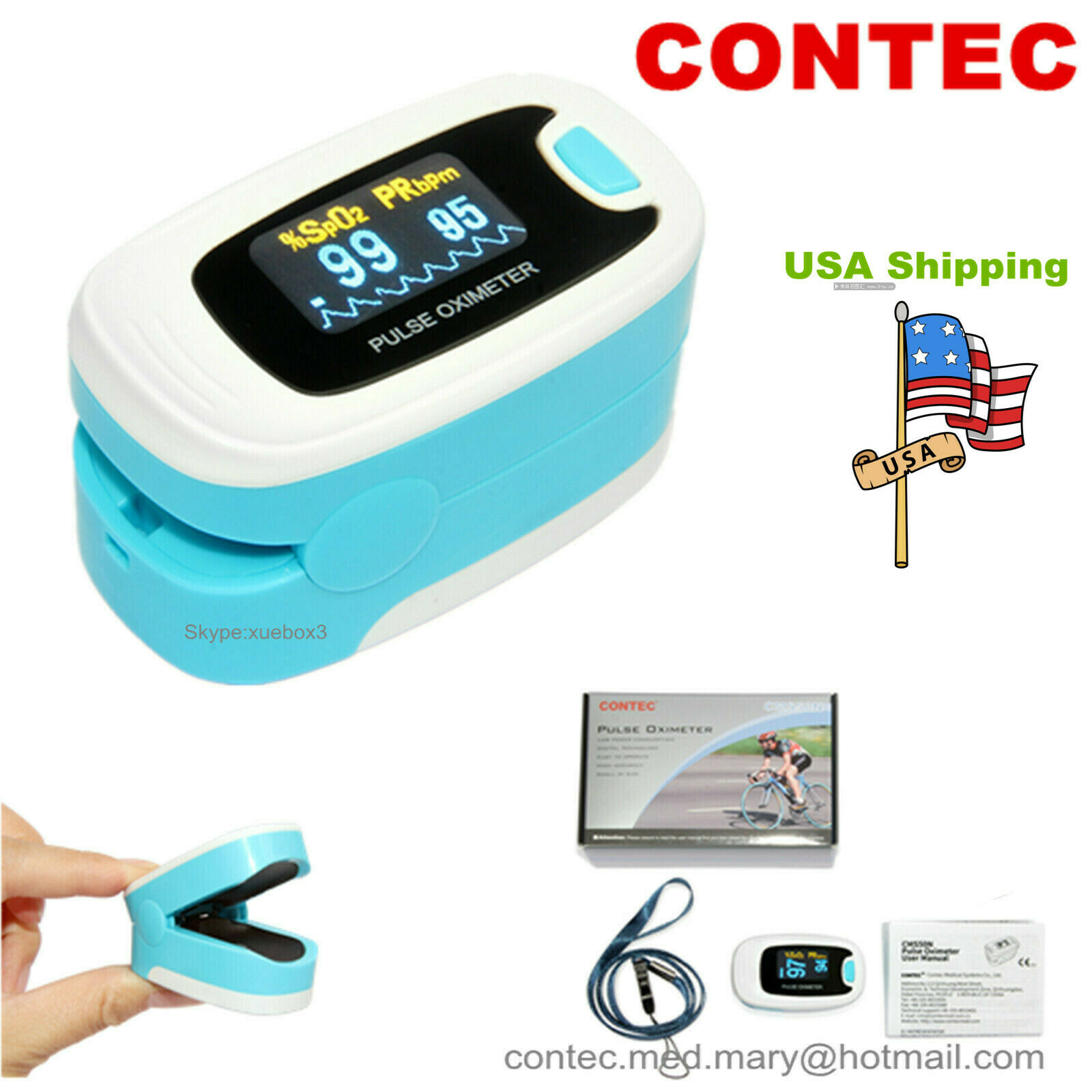 Cms50na Finger Tip Pulse Oximeter Blood Oxygen Spo2 Pr Monitor Meter Fda Ce